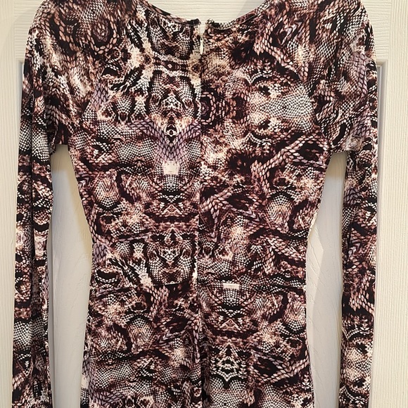 Snake skin keyhole midi dress long sleeve bodyCon animal print knee length dress - Picture 4 of 12